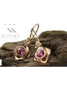 čtrnáctinová růžová zlata 14k 583 Ruby náušnice vec017r Russian Soviet USSR Vintage craft Art Deco style